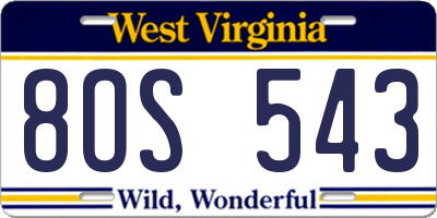 WV license plate 8OS543