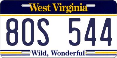 WV license plate 8OS544