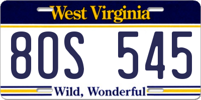 WV license plate 8OS545