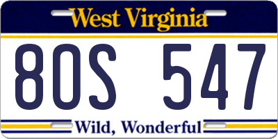 WV license plate 8OS547