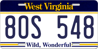 WV license plate 8OS548