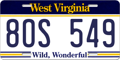 WV license plate 8OS549