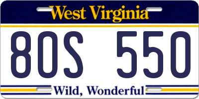 WV license plate 8OS550