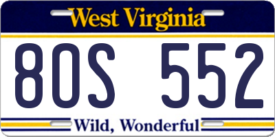 WV license plate 8OS552