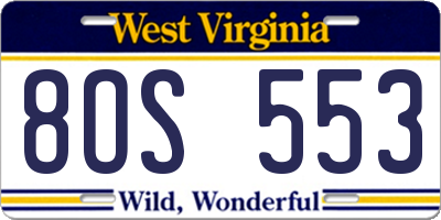 WV license plate 8OS553