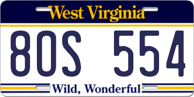 WV license plate 8OS554