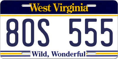 WV license plate 8OS555