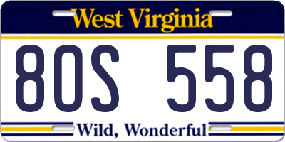 WV license plate 8OS558