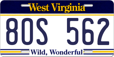 WV license plate 8OS562