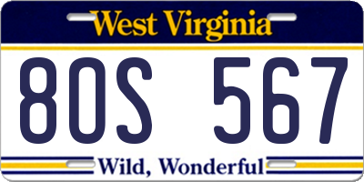WV license plate 8OS567