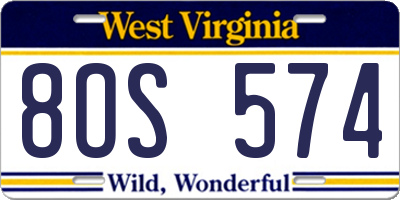WV license plate 8OS574