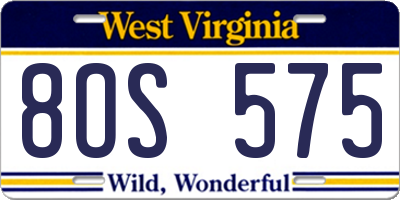 WV license plate 8OS575