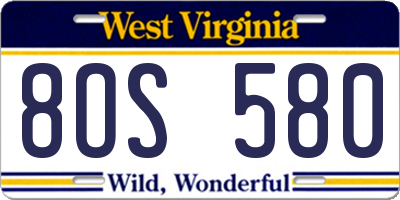 WV license plate 8OS580