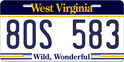 WV license plate 8OS583