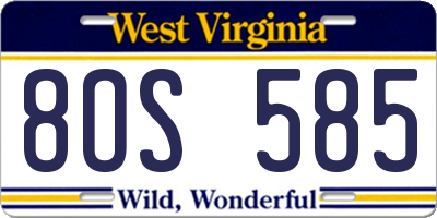 WV license plate 8OS585