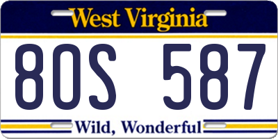 WV license plate 8OS587
