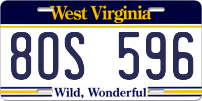 WV license plate 8OS596
