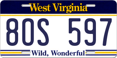 WV license plate 8OS597