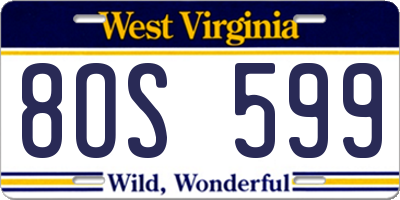 WV license plate 8OS599