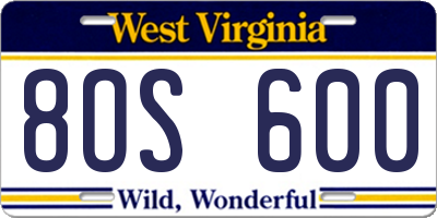 WV license plate 8OS600