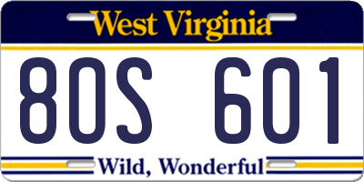WV license plate 8OS601