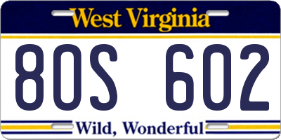 WV license plate 8OS602