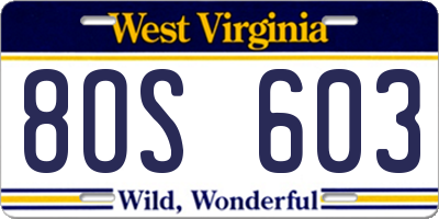 WV license plate 8OS603