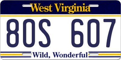 WV license plate 8OS607