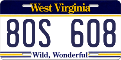 WV license plate 8OS608