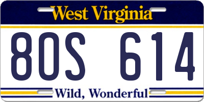 WV license plate 8OS614