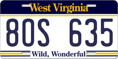 WV license plate 8OS635