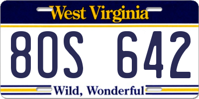 WV license plate 8OS642