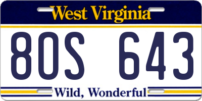 WV license plate 8OS643