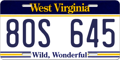 WV license plate 8OS645