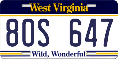 WV license plate 8OS647