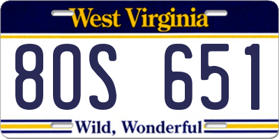 WV license plate 8OS651