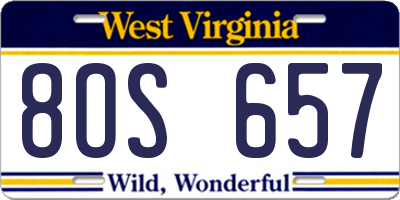 WV license plate 8OS657