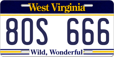 WV license plate 8OS666
