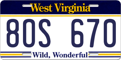 WV license plate 8OS670