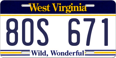 WV license plate 8OS671