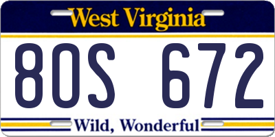WV license plate 8OS672