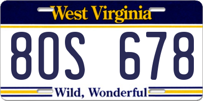 WV license plate 8OS678