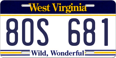 WV license plate 8OS681
