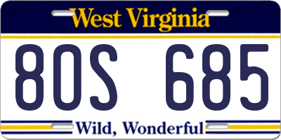 WV license plate 8OS685