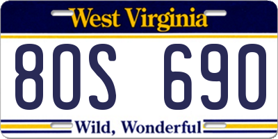 WV license plate 8OS690
