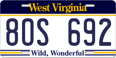 WV license plate 8OS692