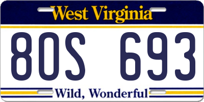 WV license plate 8OS693