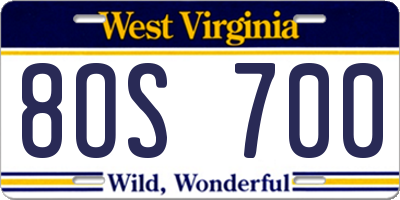 WV license plate 8OS700