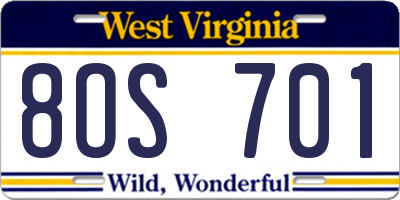 WV license plate 8OS701