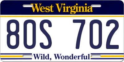 WV license plate 8OS702